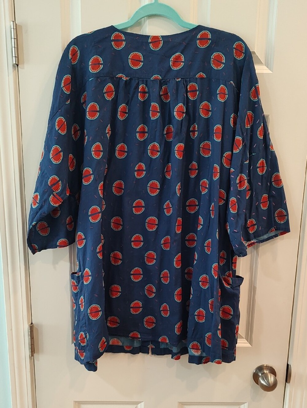Gudrun Sjoden Navy Blue Button-Front Tunic with Red Circular Print - Picture 3 of 3